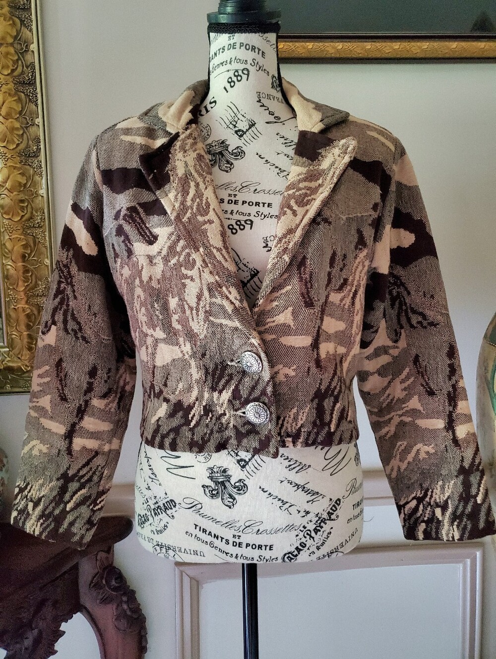 Vintage Southwest Canyon  Horse Tapestry Cropped Blazer Jacket 100% Cotton S